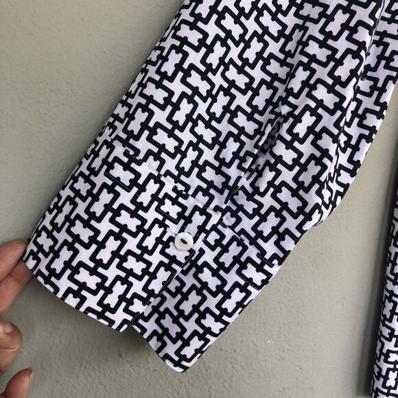 Foxcroft Easy Care Top Women L Chain Link Print Button Up Shirt Career Preppy - Picture 7 of 11